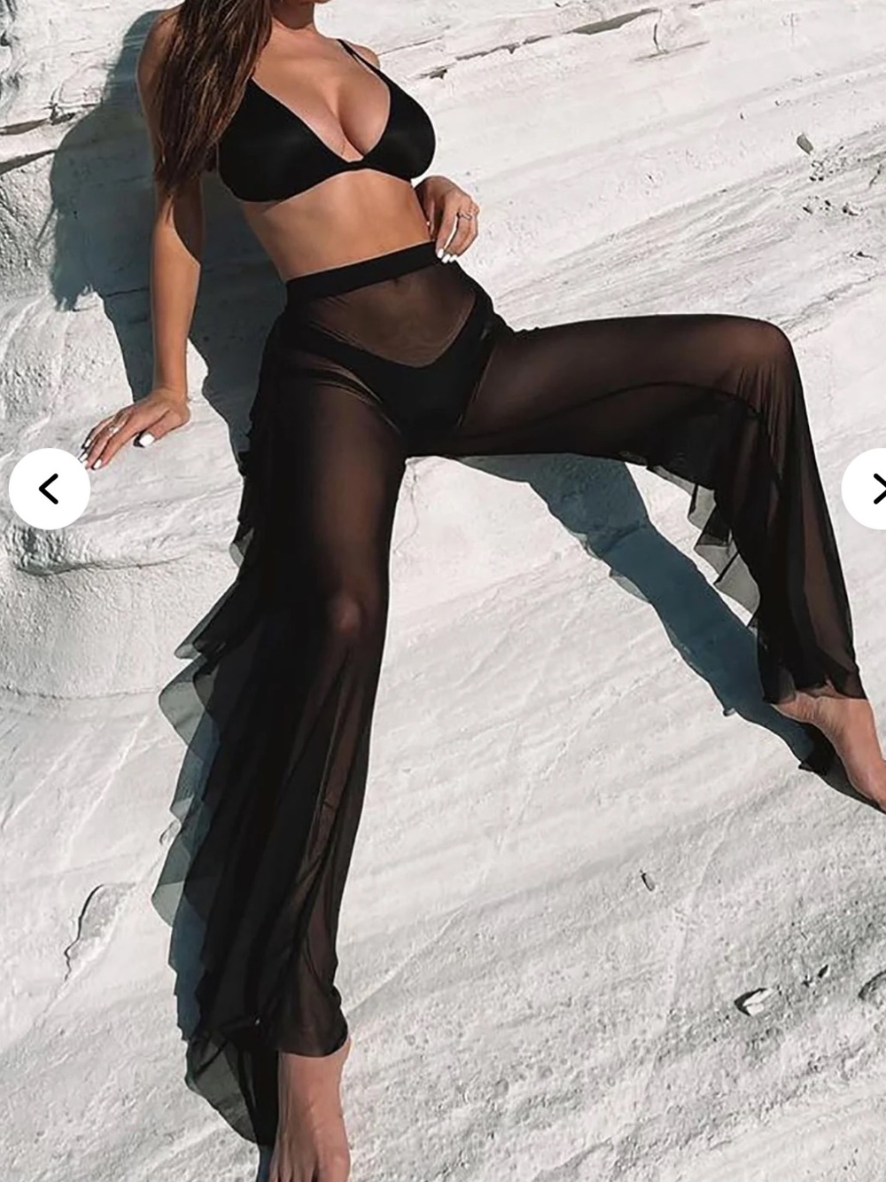 Sheer Black Ruffle Beach Pants